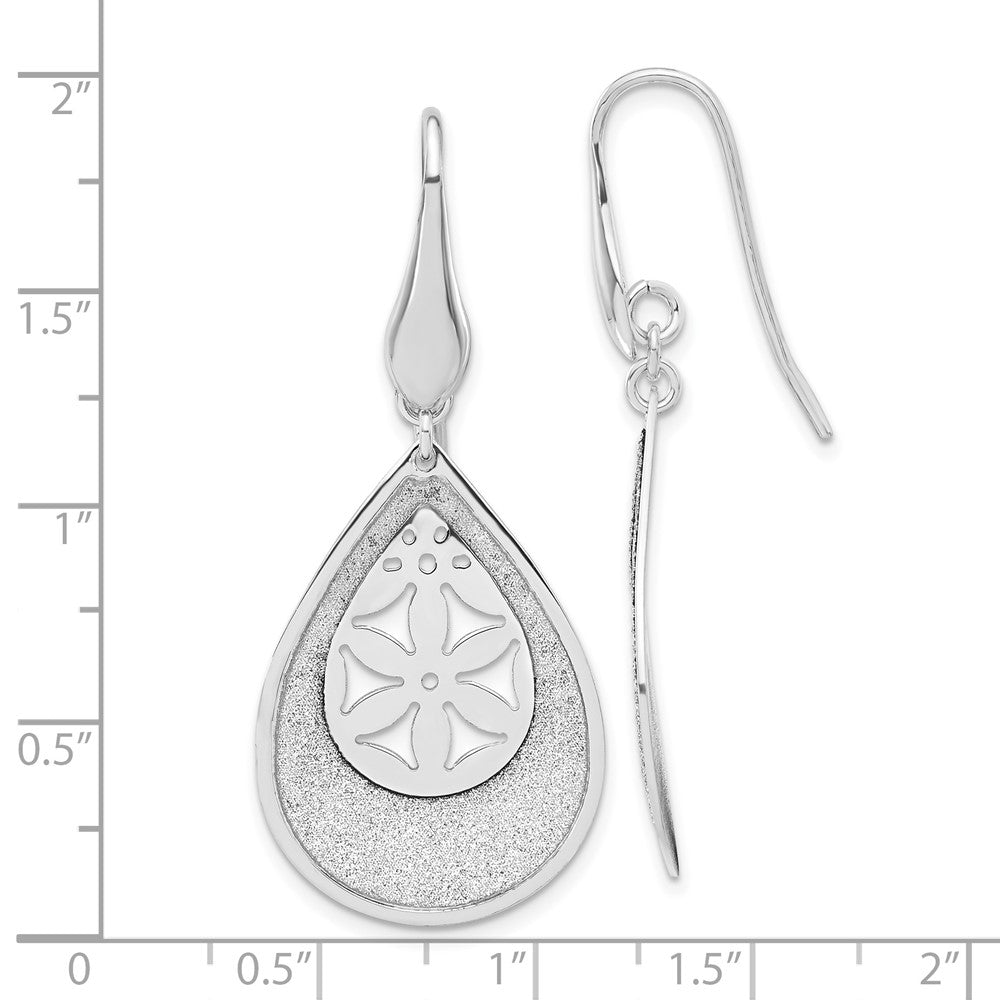 SS Polished Lasercut Flower Teardrop Dangle Earrings