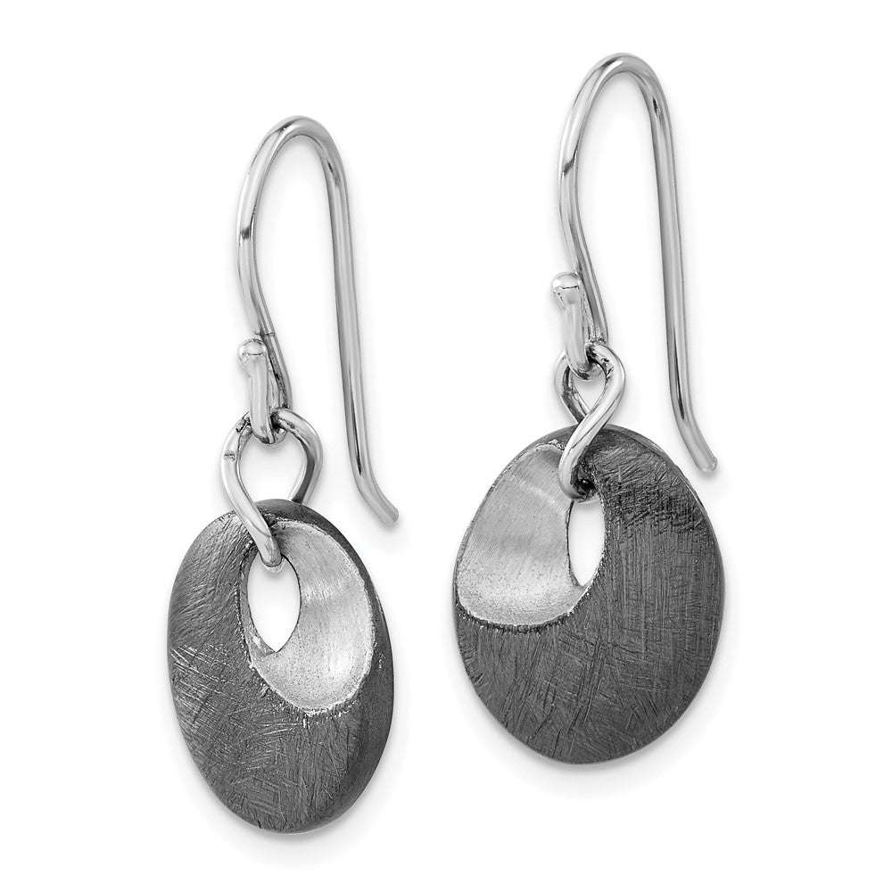 SS Ruthenium-plated Scratch Finish Oval Dangle Earrings