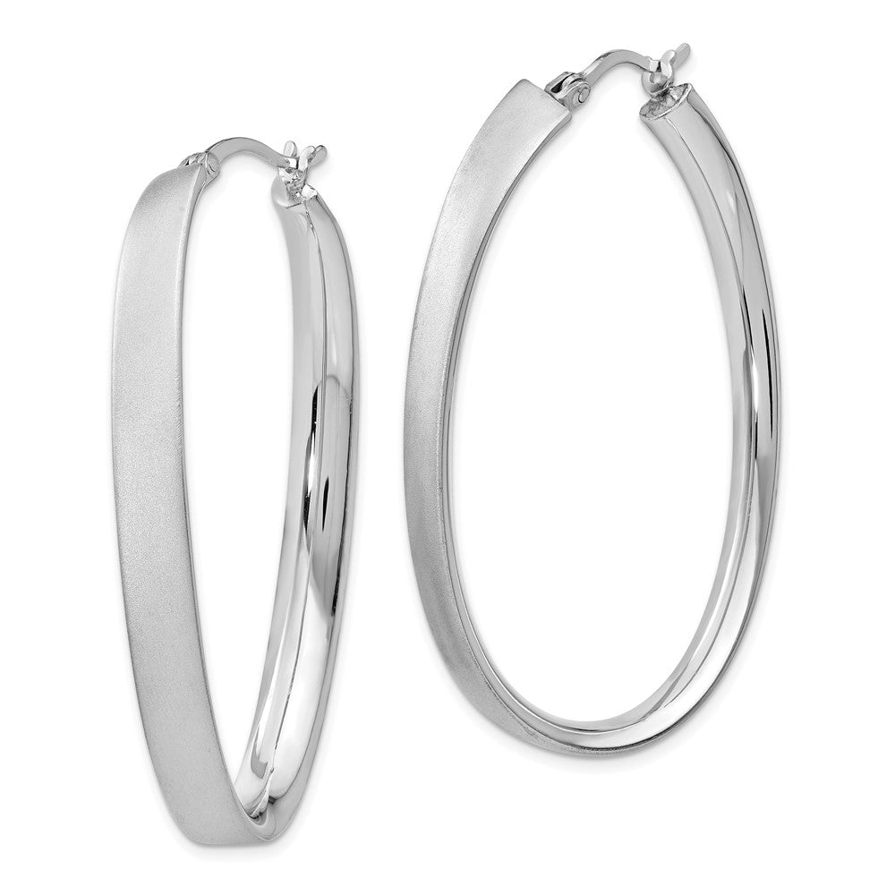 Sterling Silver Rhodium-plated Satin Oval Hoop Earrings