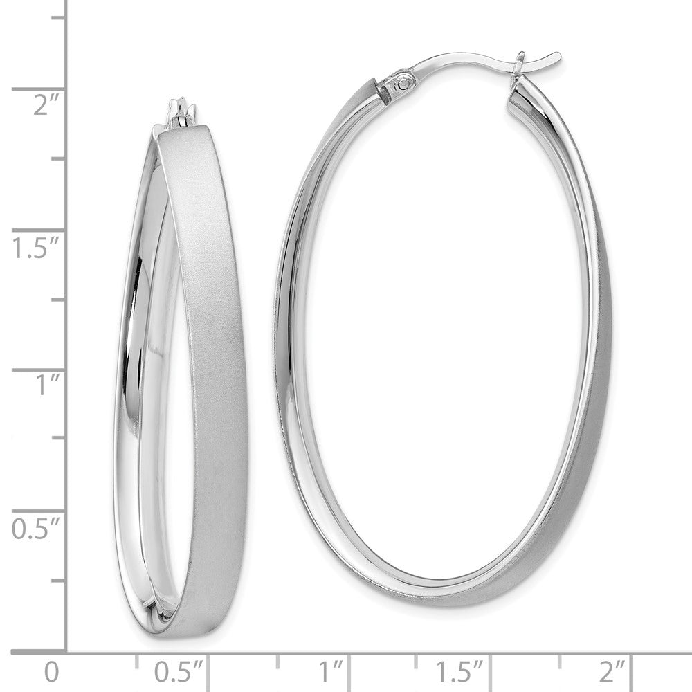 Sterling Silver Rhodium-plated Satin Oval Hoop Earrings