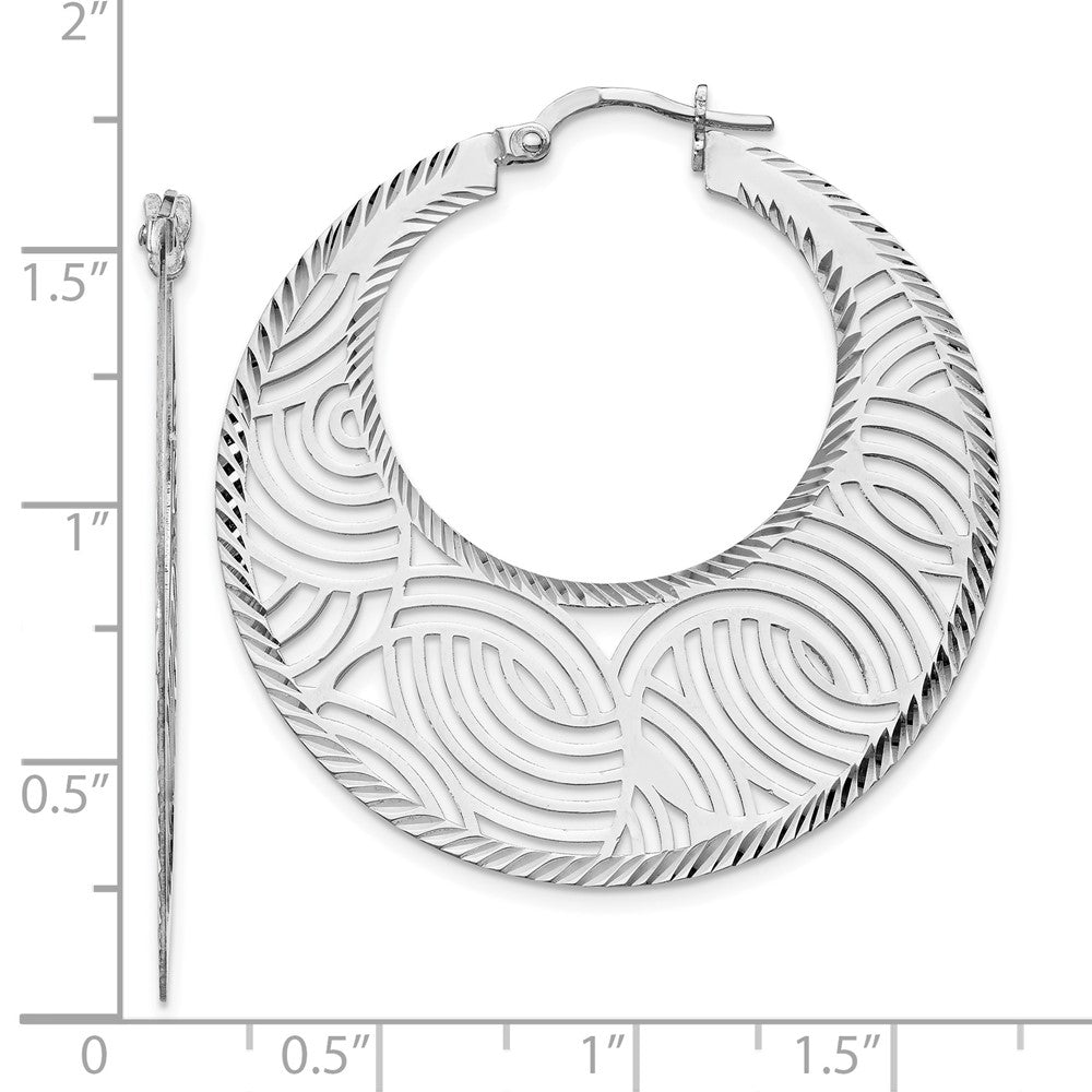 Sterling Silver Rhodium-plated Fancy Polished Cut-out Hoop Earring