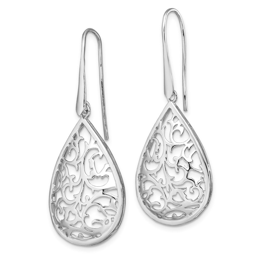 Sterling Silver Rhod-pltd Polished Cut-out Teardrop Dangle Earring