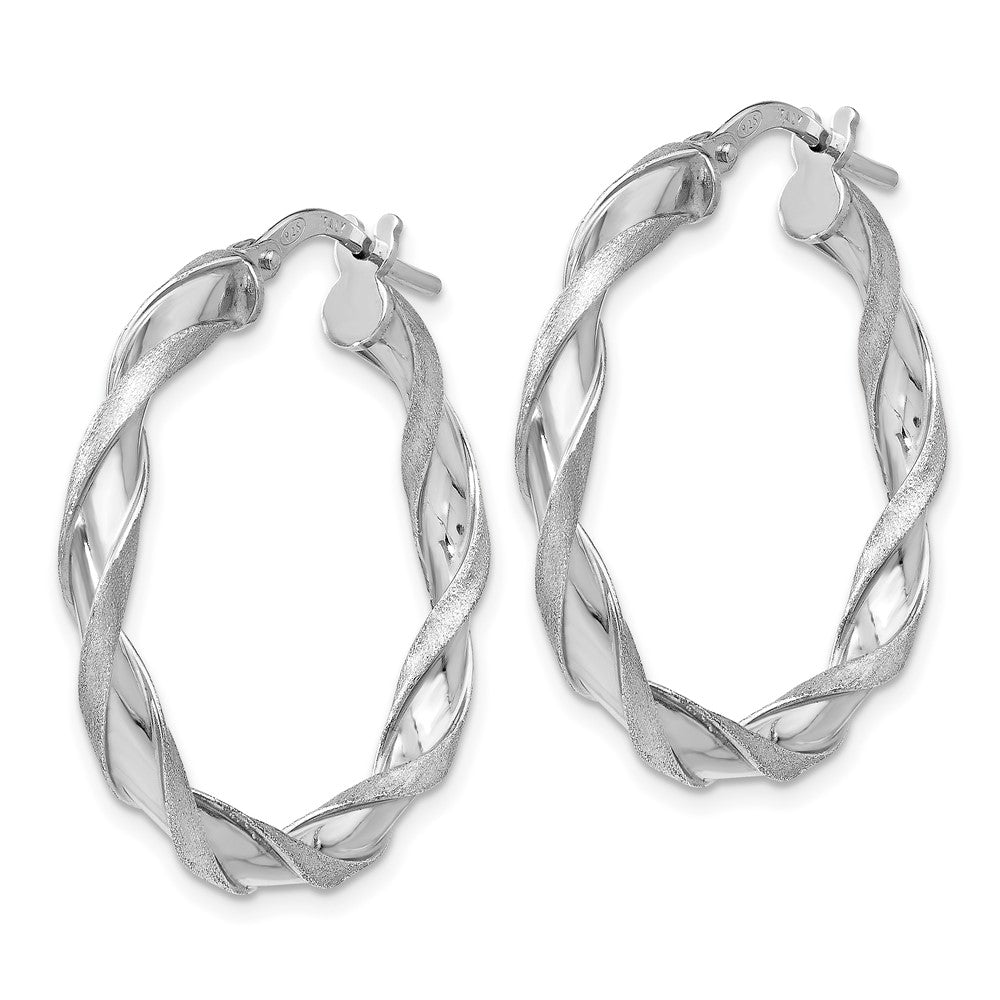 Sterling Silver Polished and Scratch-finish Twisted Hoop Earrings