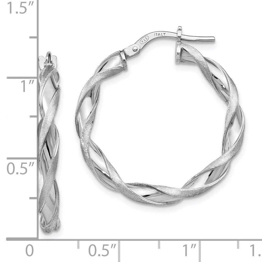 Sterling Silver Polished and Scratch-finish Twisted Hoop Earrings