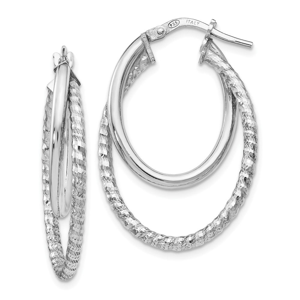 Sterling Silver Polished D/C Oval Hoop Earrings