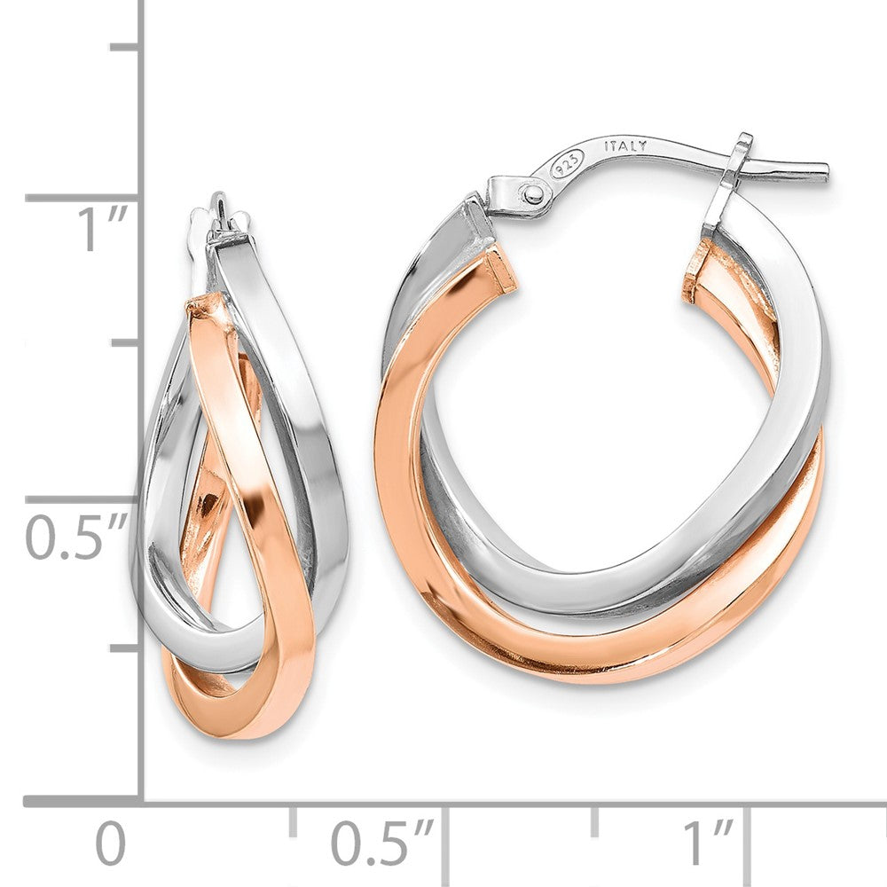 Sterling Silver Rose-tone Polished Hoop Earrings