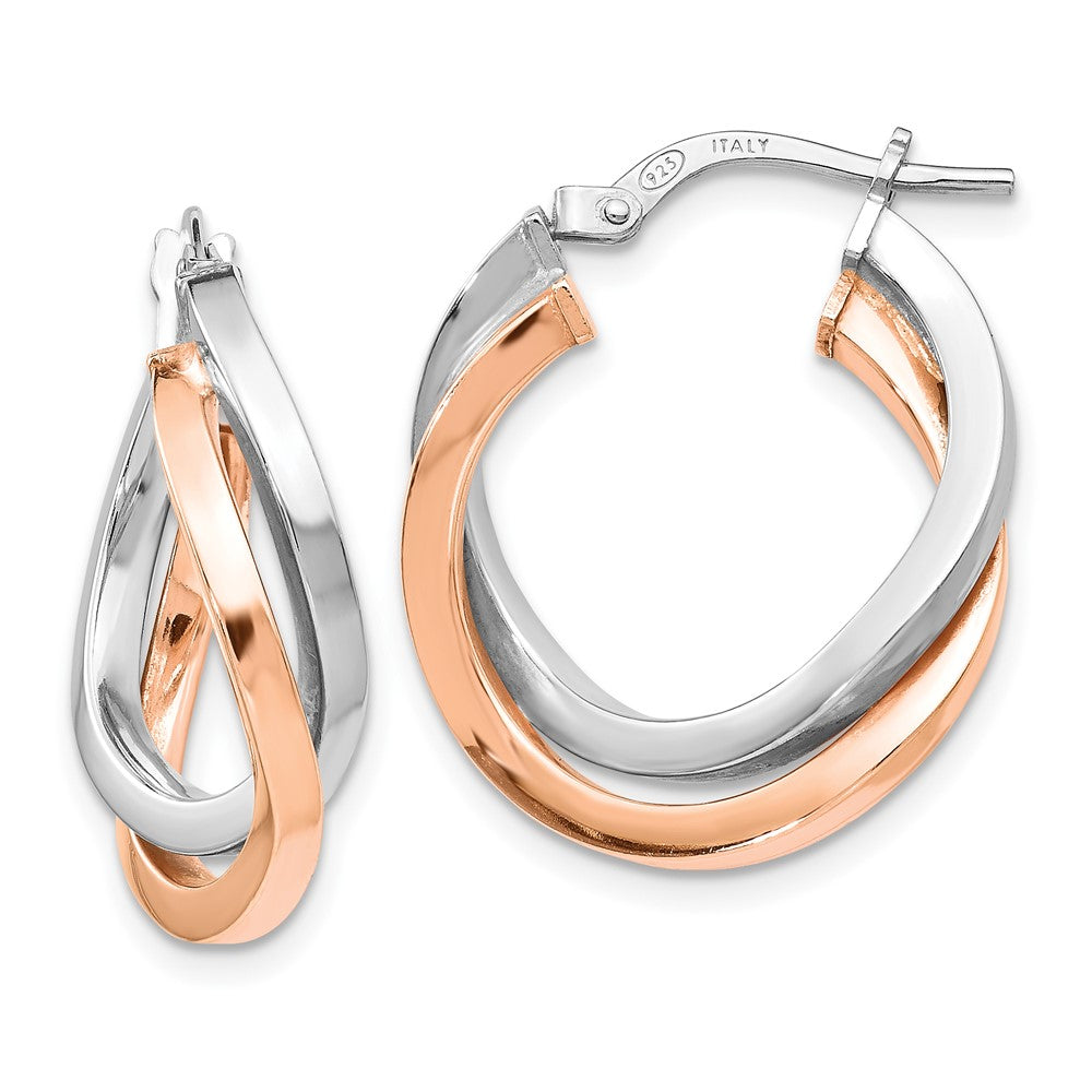 Sterling Silver Rose-tone Polished Hoop Earrings