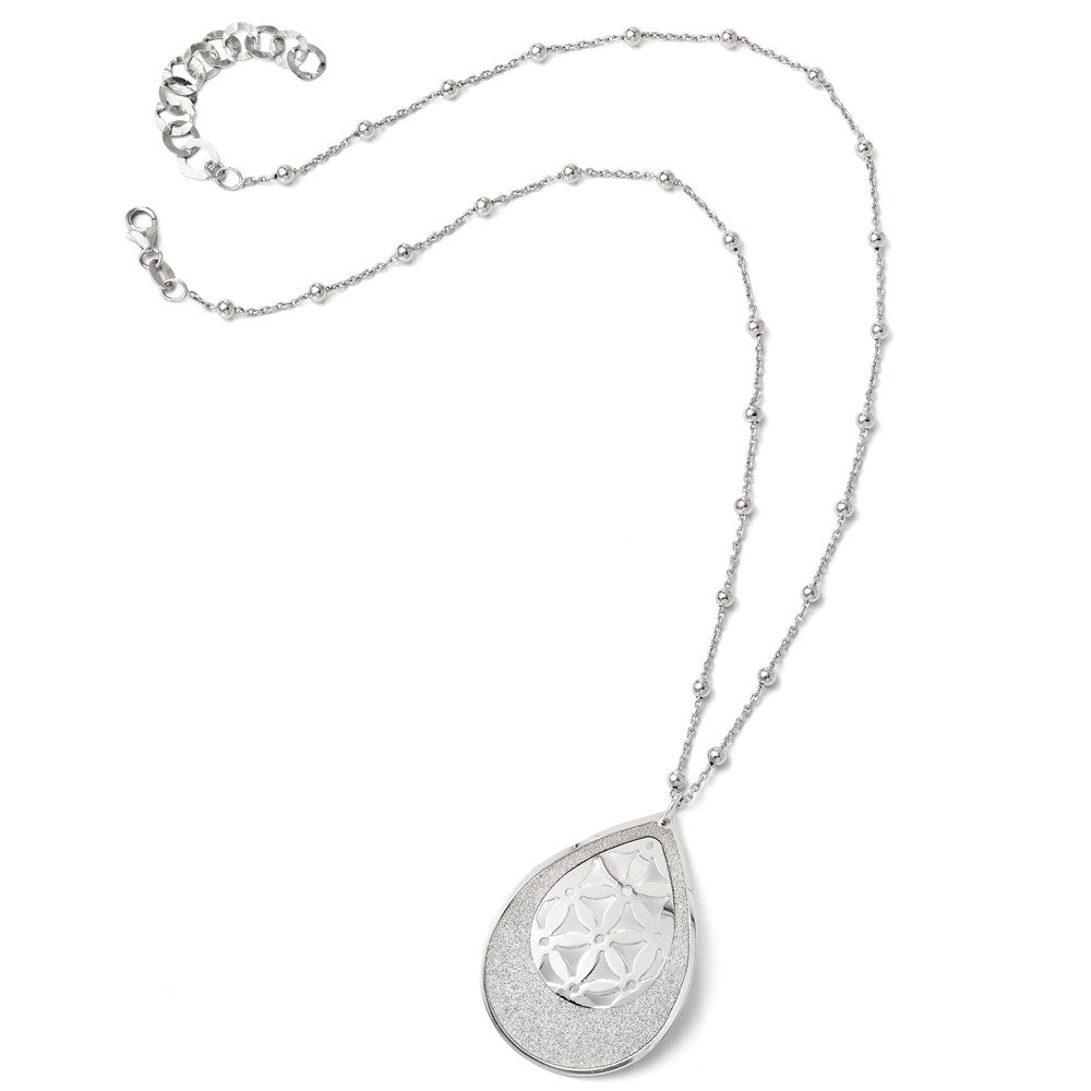 SS Polished Glitter Infused Beaded Necklace w/2in ext