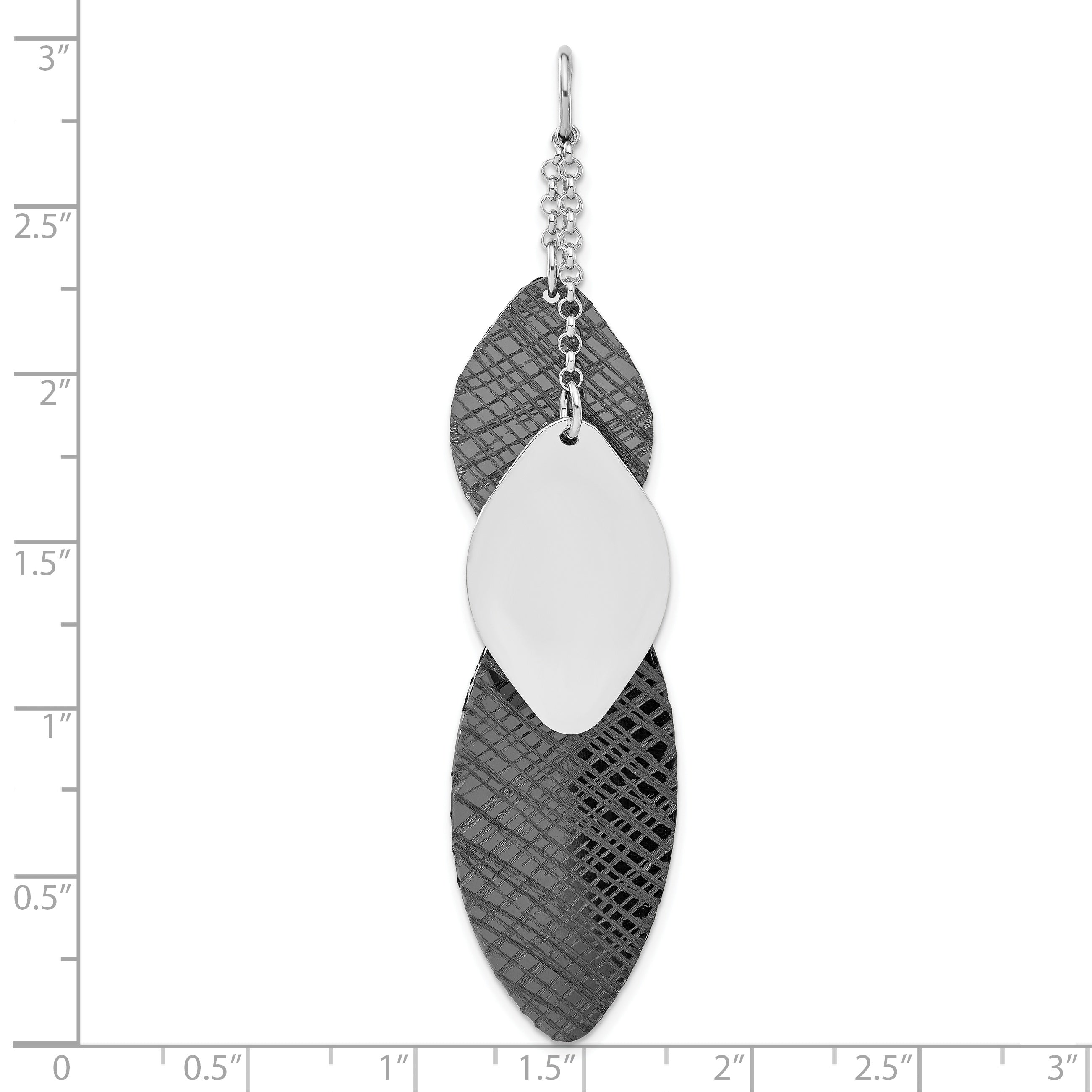 Sterling Silver Ruthenium-plated Polished & Textured Pendant