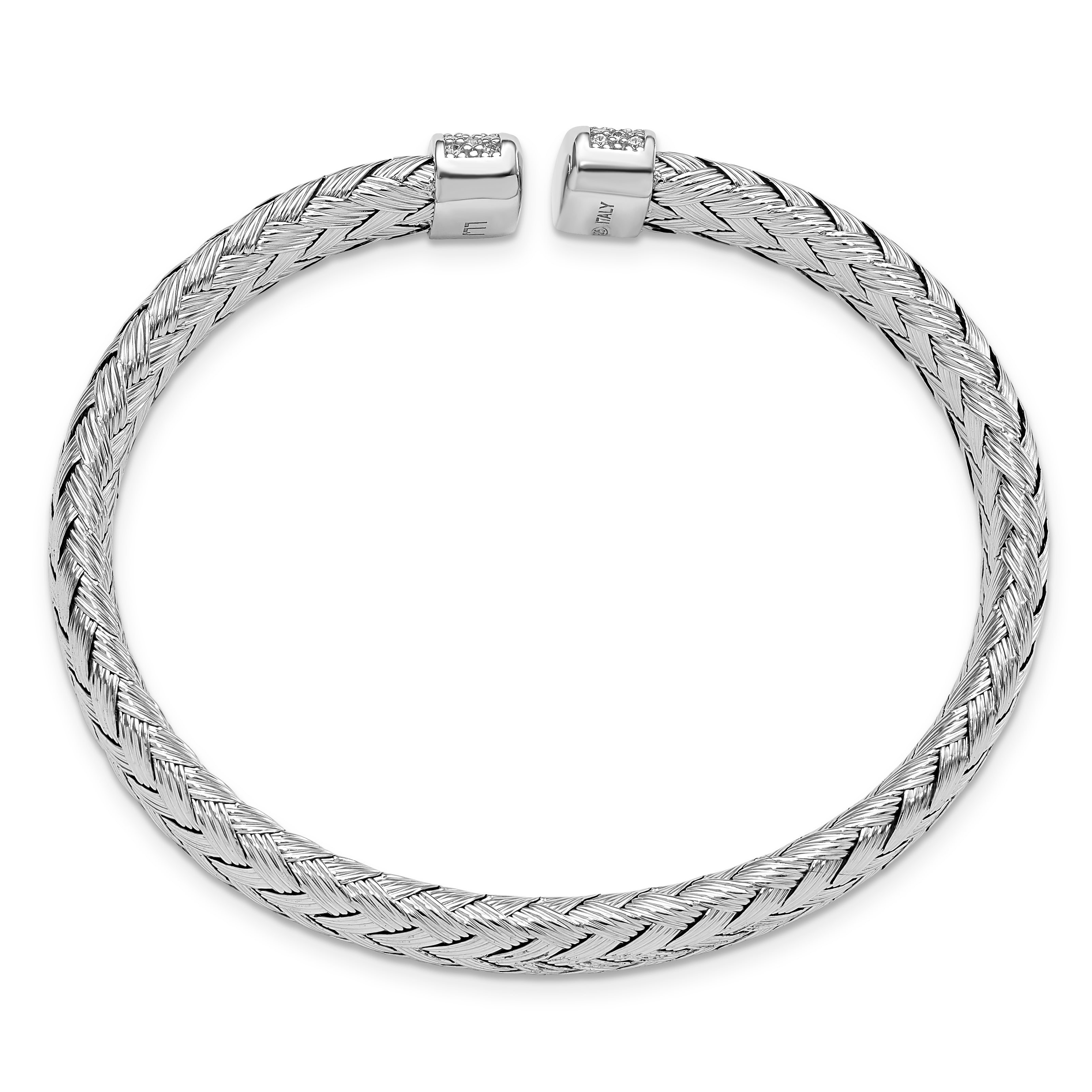 Sterling Silver RH-plated CZ Woven Flexible Cuff
