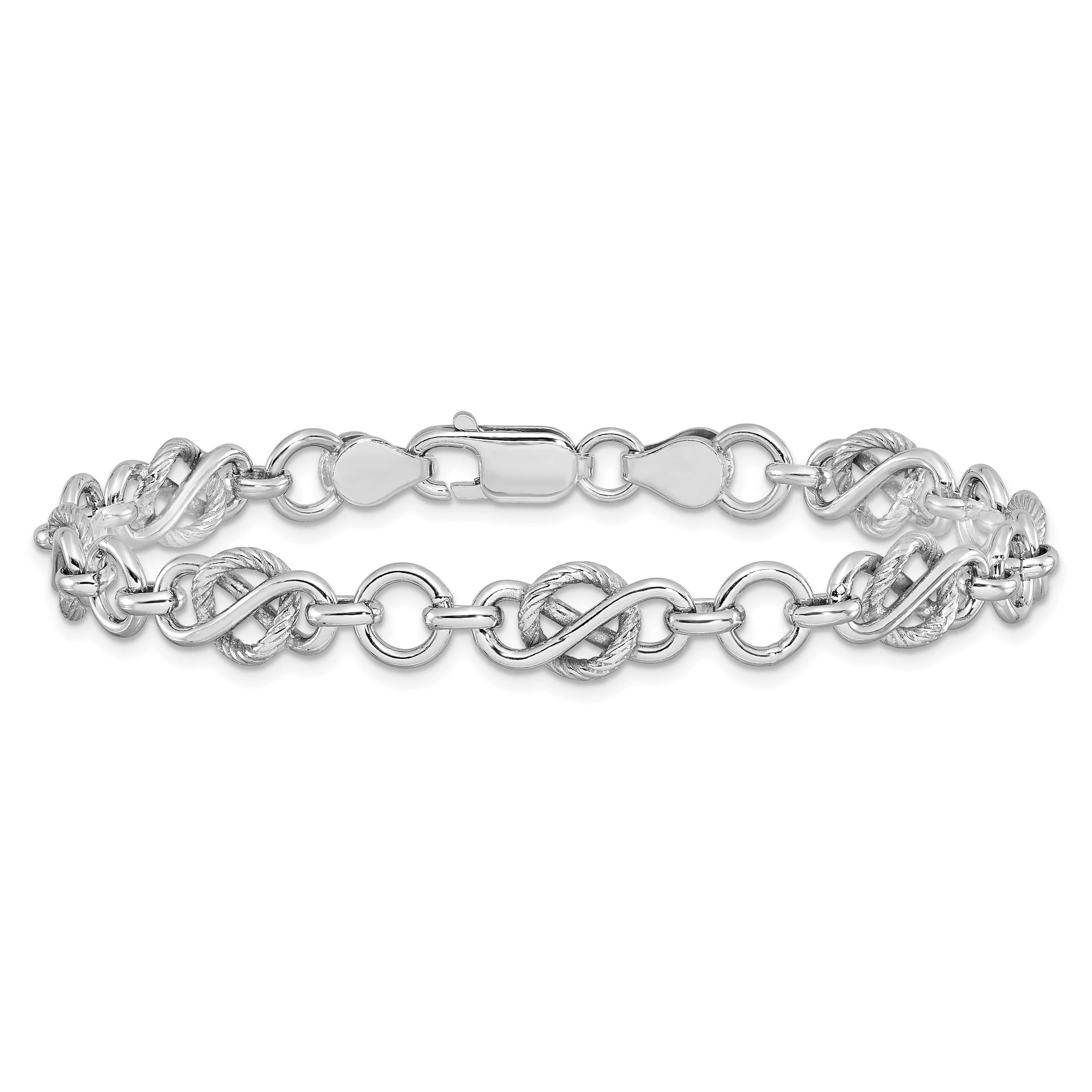 Sterling Silver Rhodium-plated Polished/Textured Bracelet