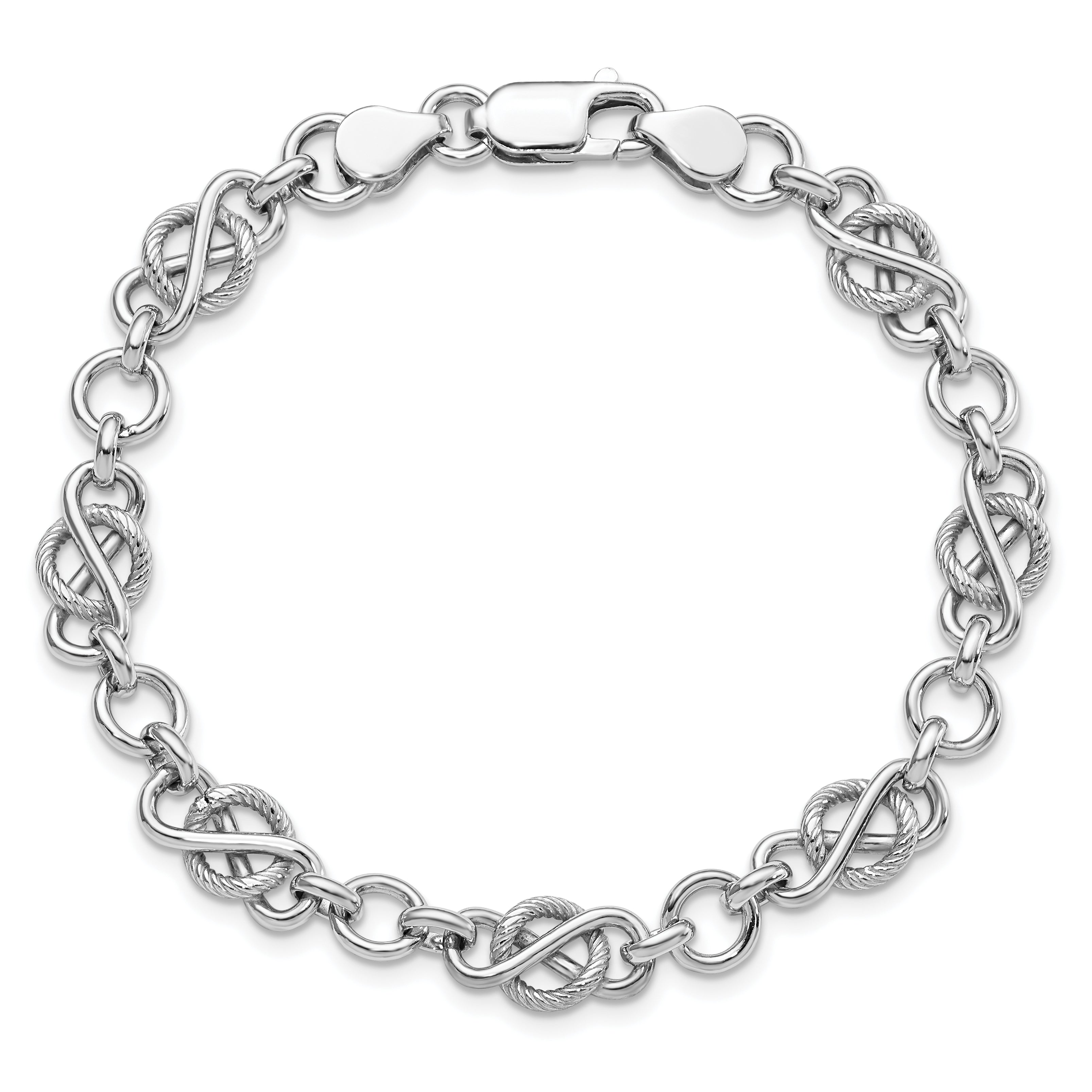 Sterling Silver Rhodium-plated Polished/Textured Bracelet