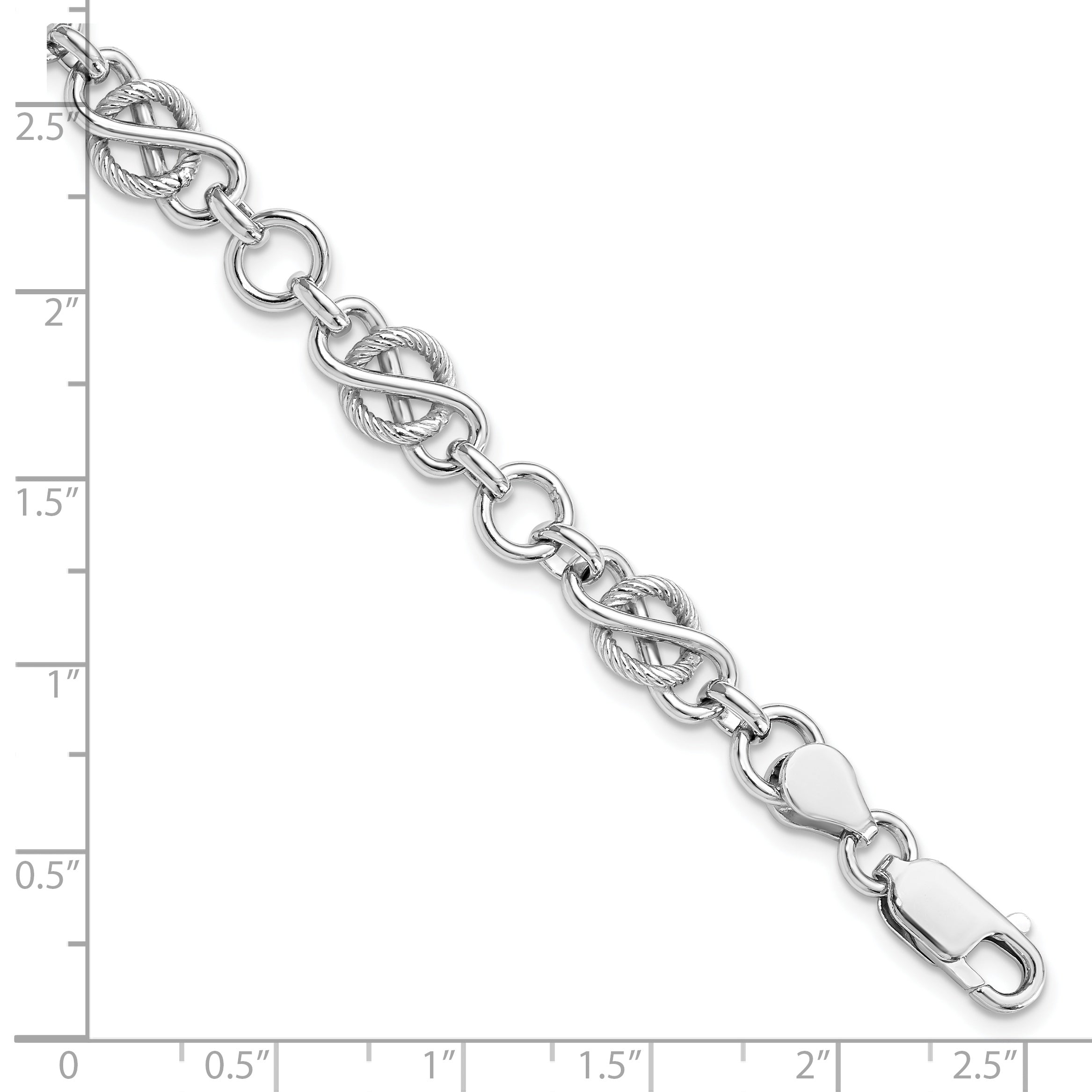 Sterling Silver Rhodium-plated Polished/Textured Bracelet