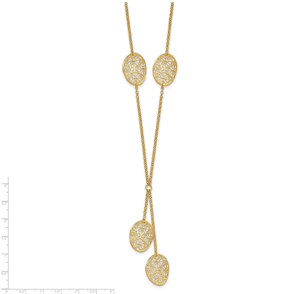 Sterling Silver Gold-tone Filigree & D/C Oval Fancy Drop Necklace