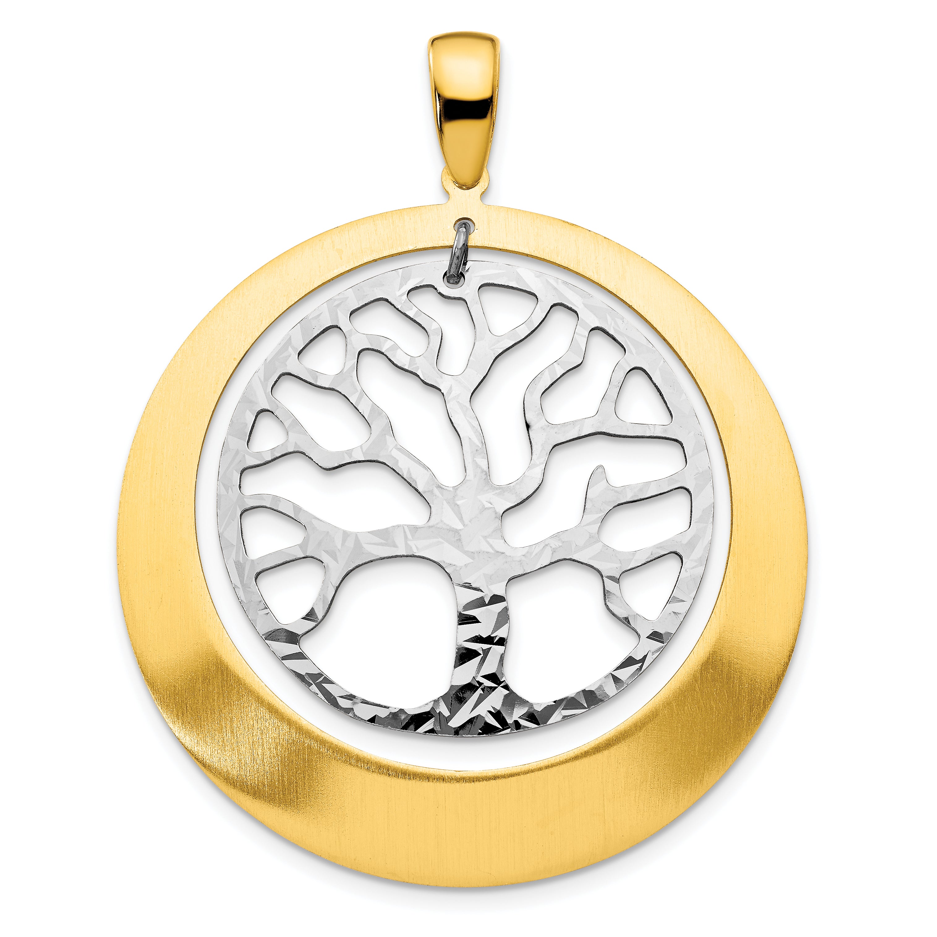 Sterling Silver RH-plat and Gold-tone Textured Tree Pendant