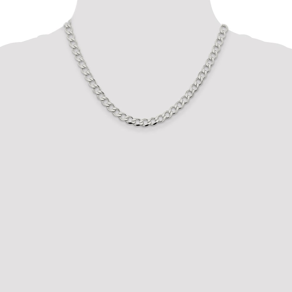 Sterling Silver 6.7mm Semi-solid Flat Curb Chain