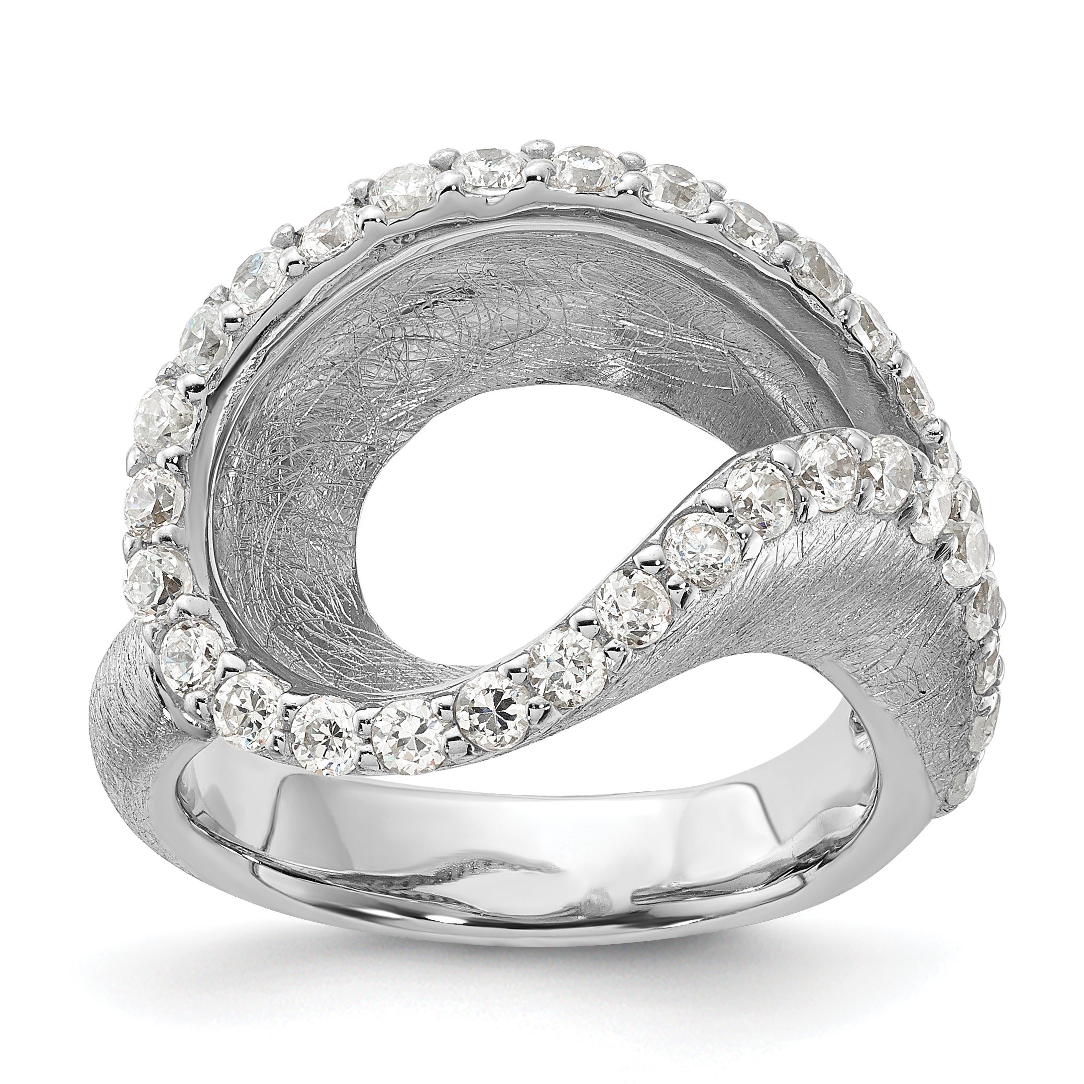 Sterling Silver Scratch Finish CZ Adjustable Ring