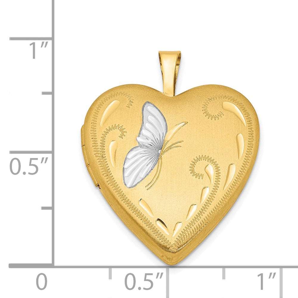 1/20 Gold Filled & White Rhodium Satin Butterfly 19mm Heart Locket