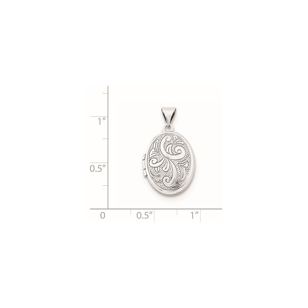 Sterling Silver Rhodium-plated Scroll Design Oval Locket