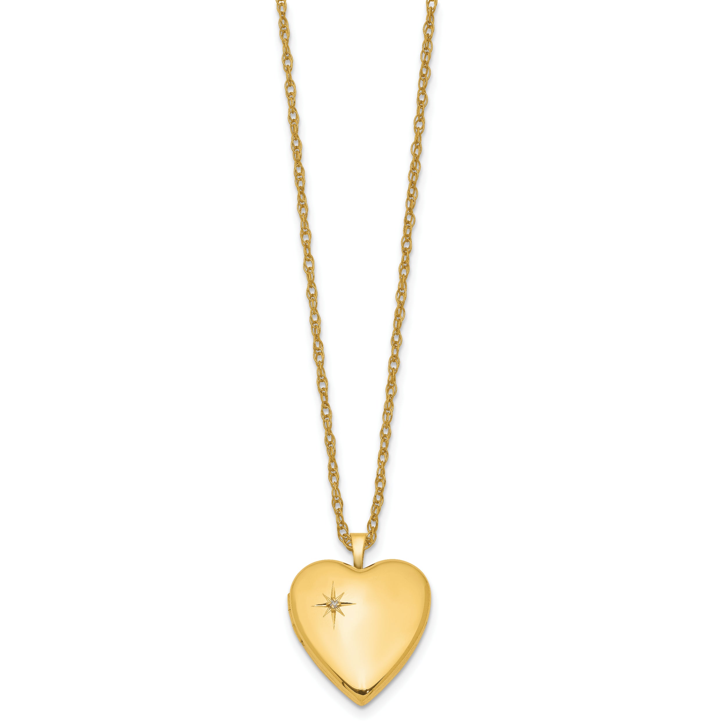 1/20 Gold Filled 20mm Polished/Satin Diamond Star Heart Locket Necklace