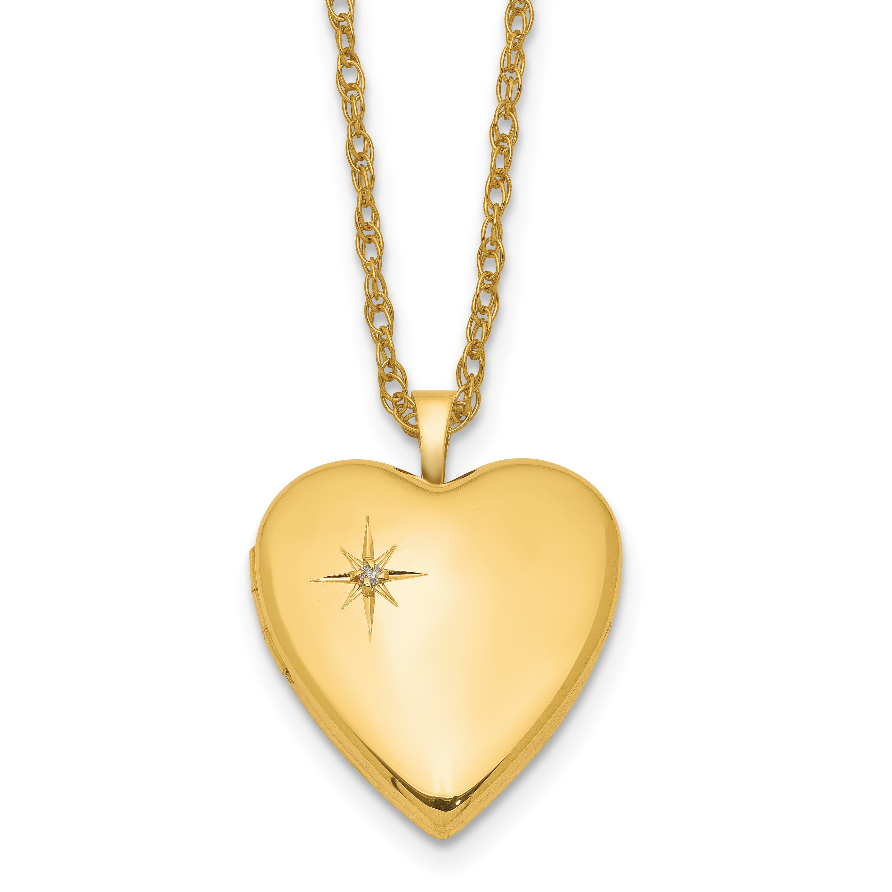 1/20 Gold Filled 20mm Polished/Satin Diamond Star Heart Locket Necklace