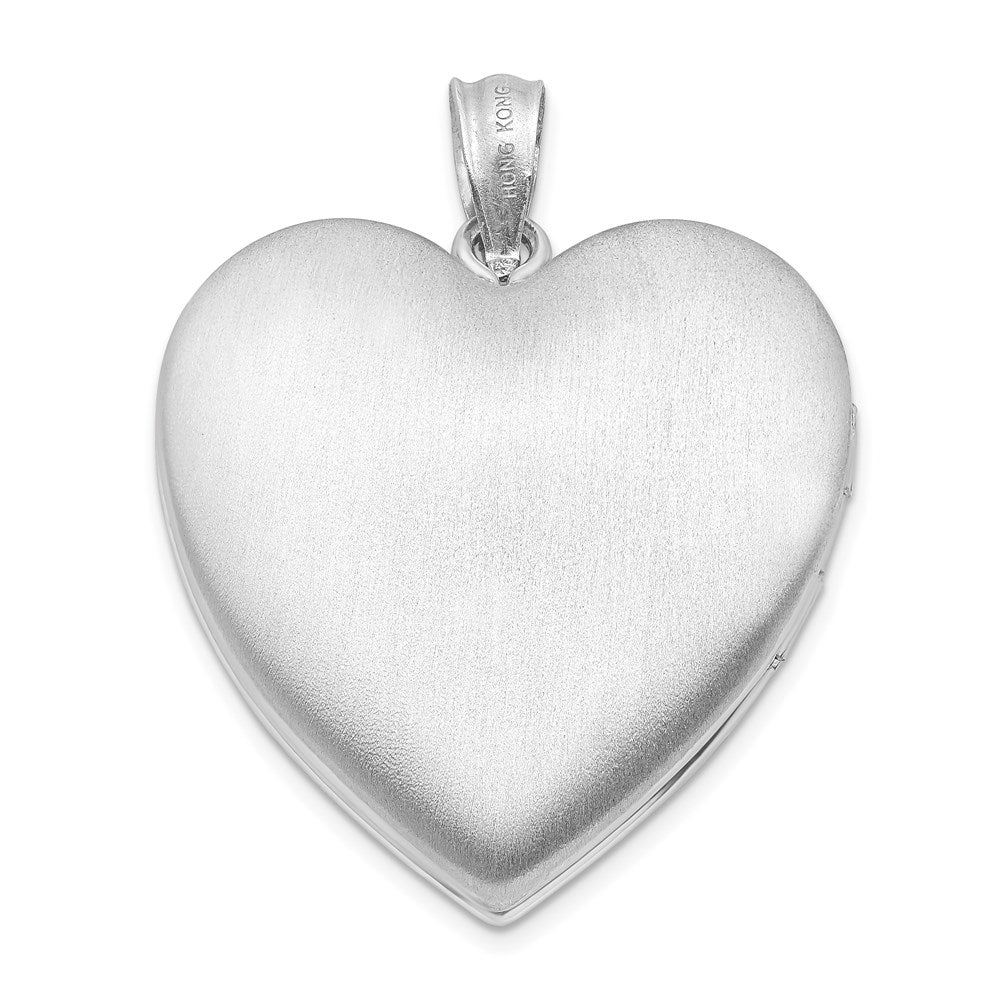 Sterling Silver Rhod-plated 24mm w/ Diamond Star Design Heart Locket