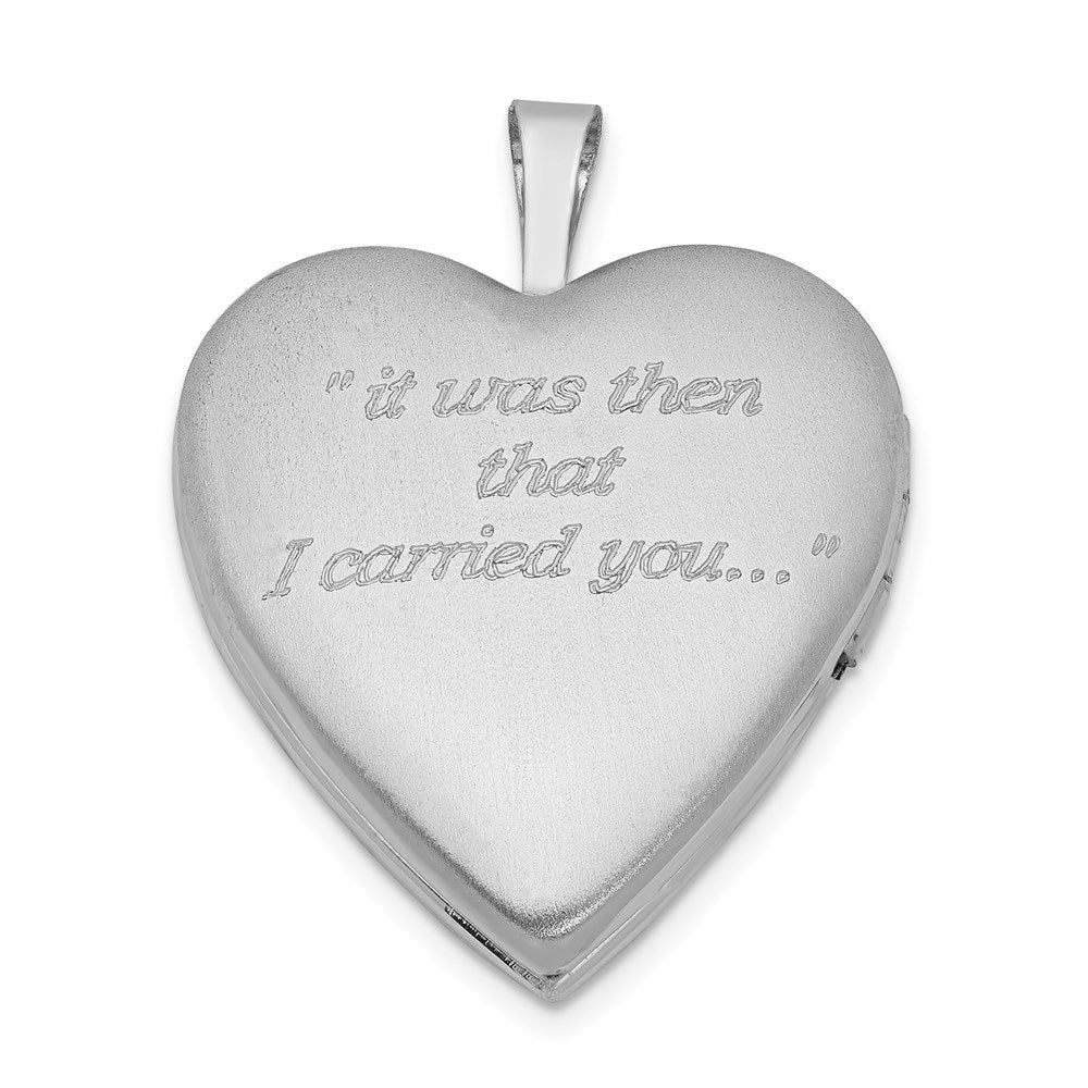 Sterling Silver Rhodium-plated 20mm D/C Footprints Heart Locket