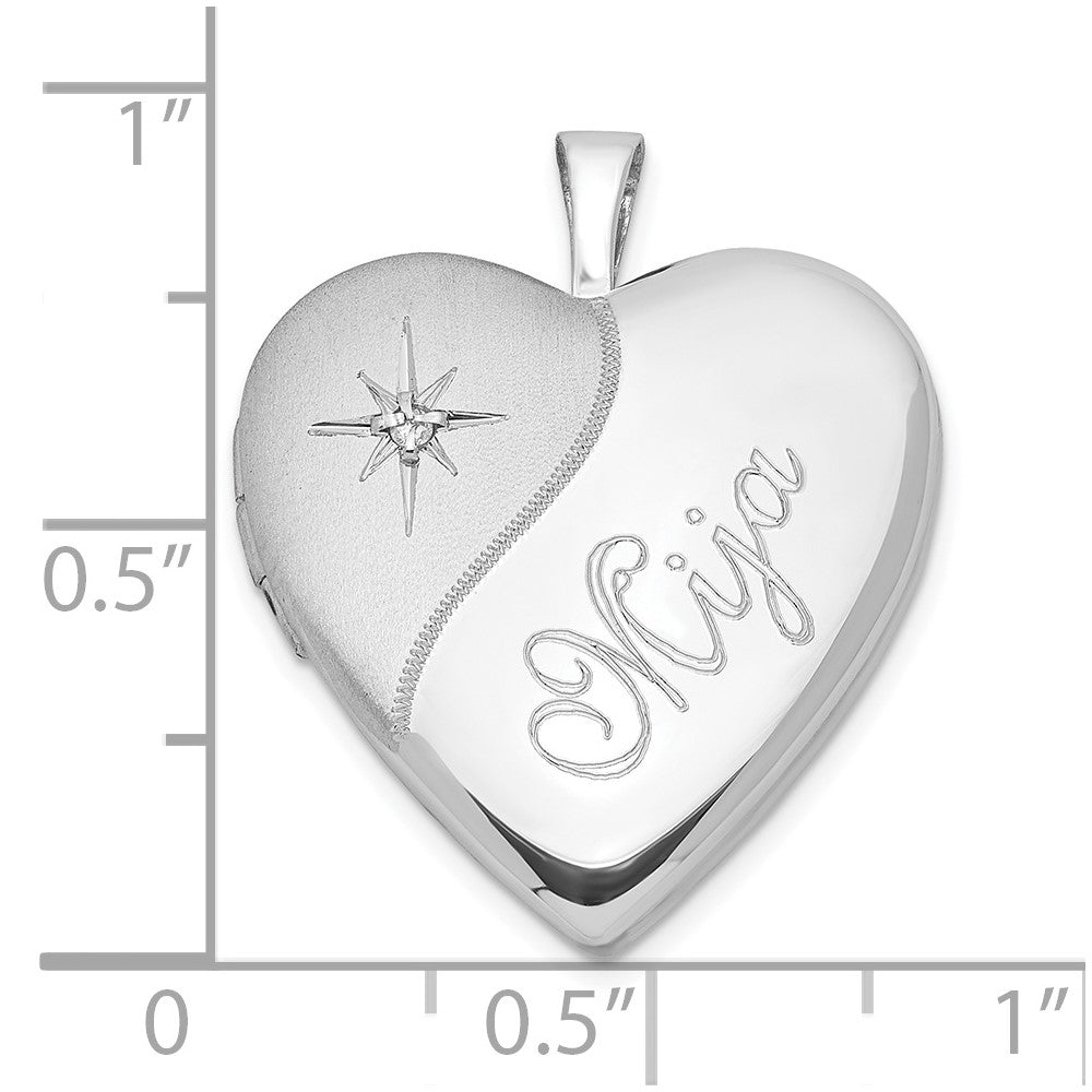 Sterling Silver 20mm Diamond Mija Satin & Polished Heart Locket