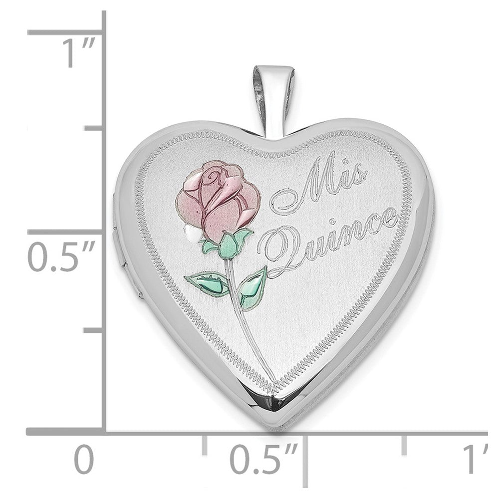 Sterling Silver Polished & Satin 20mm Enameled Rose Mis Quince Heart Locket