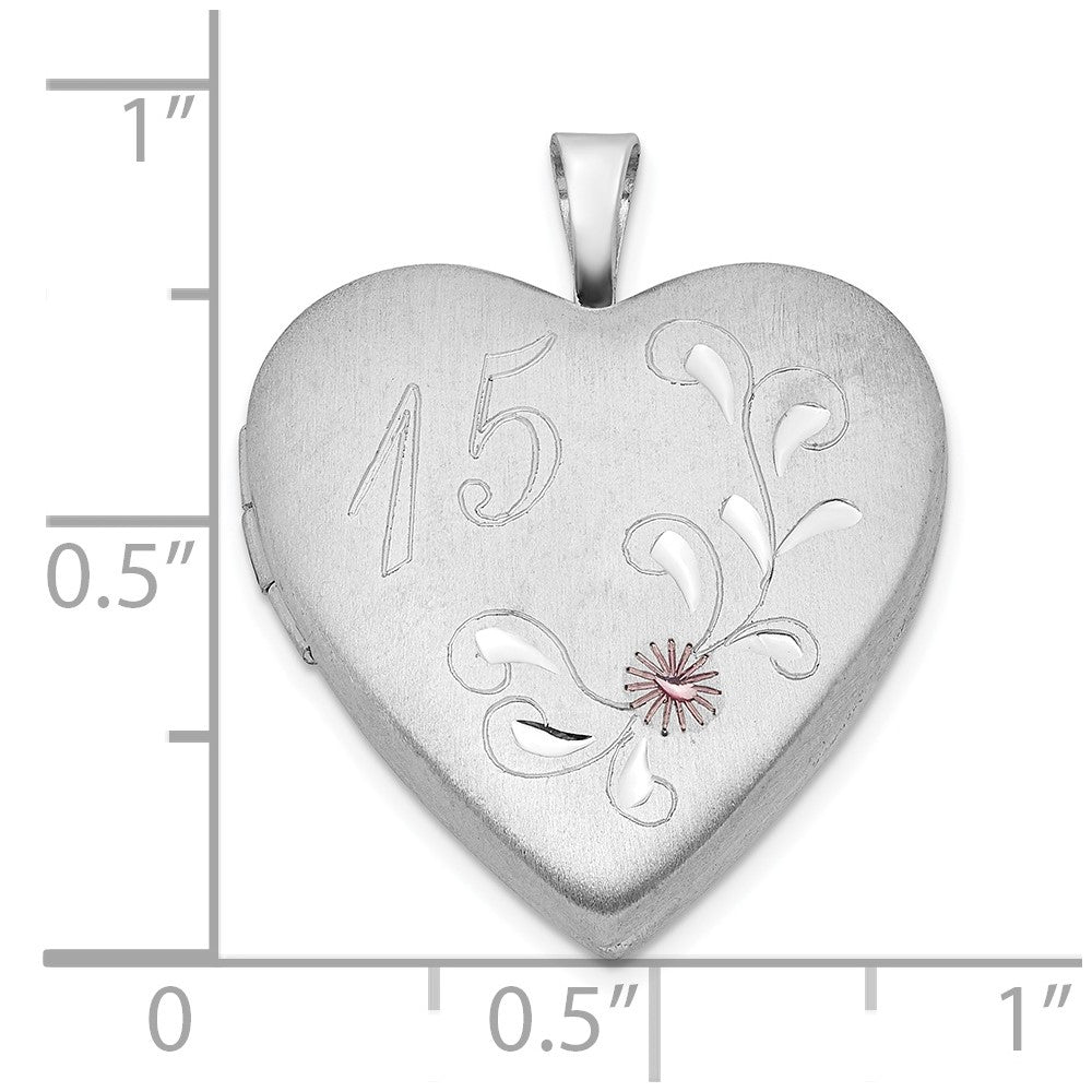 Sterling Silver Polished & Satin Enameled D/C 15 Heart Locket