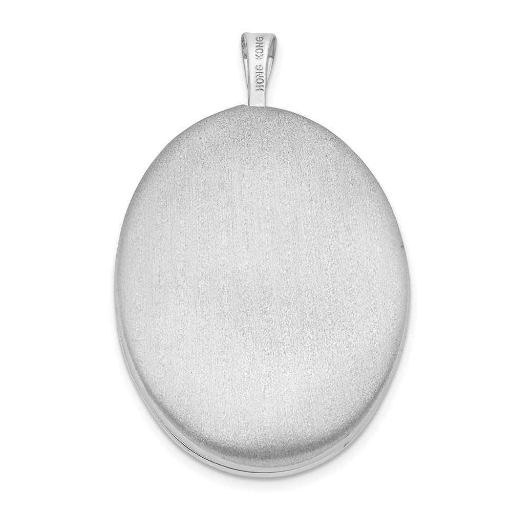 Sterling Silver Rhod-plated Textured & Polished Paw Print 26mm Oval Locket