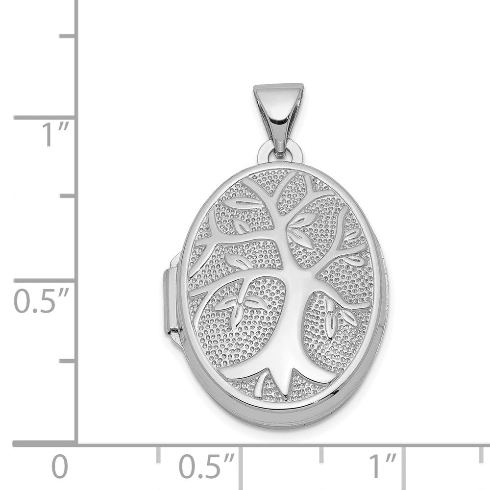 Sterling Silver Rhodium-plated Oval Tree Locket