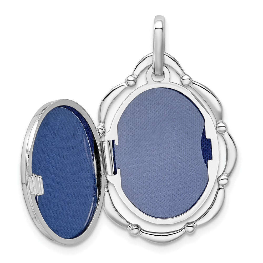 Sterling Silver Rhodium-plated 21x16mm Floral Oval Locket