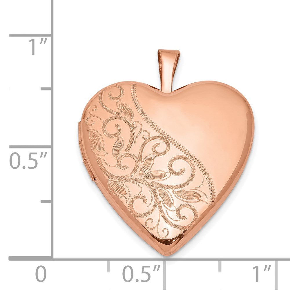 Sterling Silver Rose Gold-plated 20mm Swirl & Polished Heart Locket