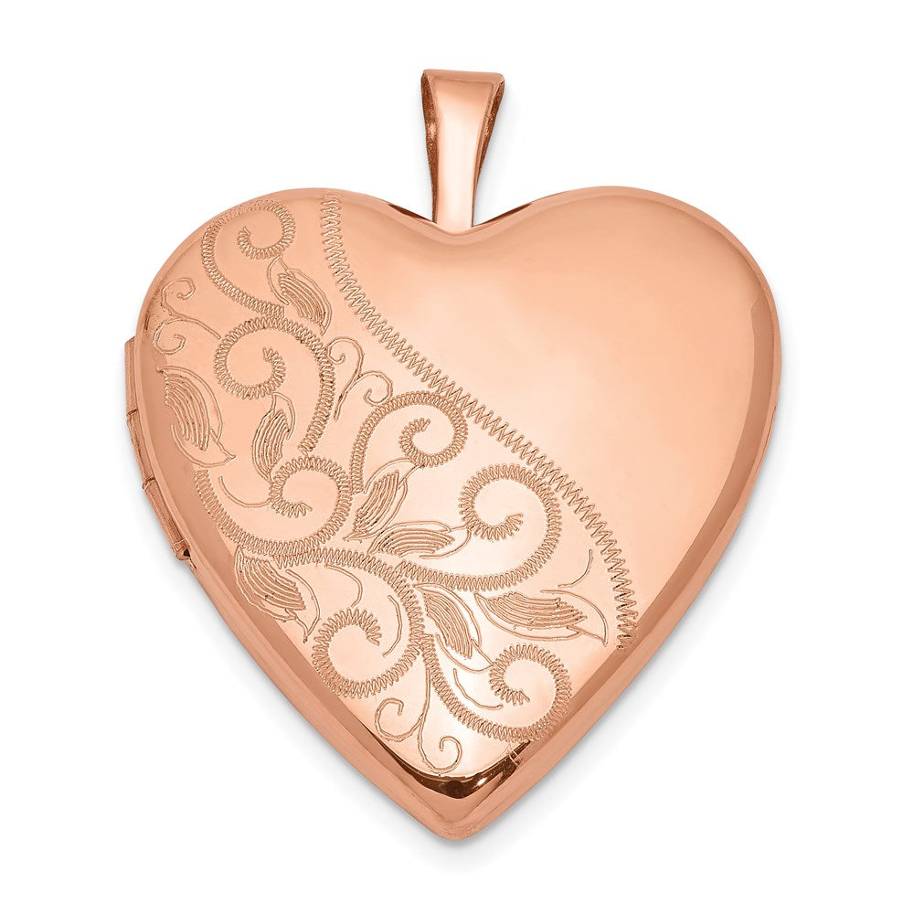 Sterling Silver Rose Gold-plated 20mm Swirl & Polished Heart Locket