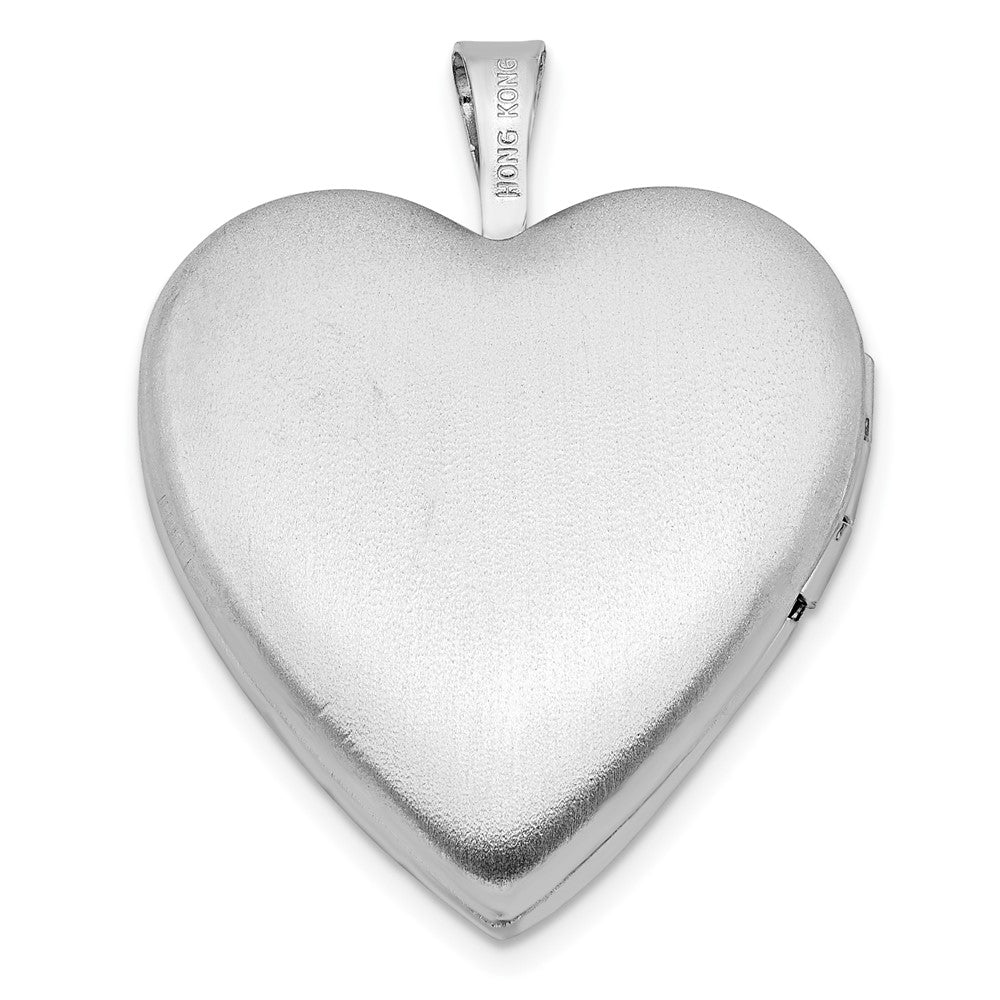 Sterling Silver Rhodium-plated 20mm Pink Enamel Flower Heart Locket