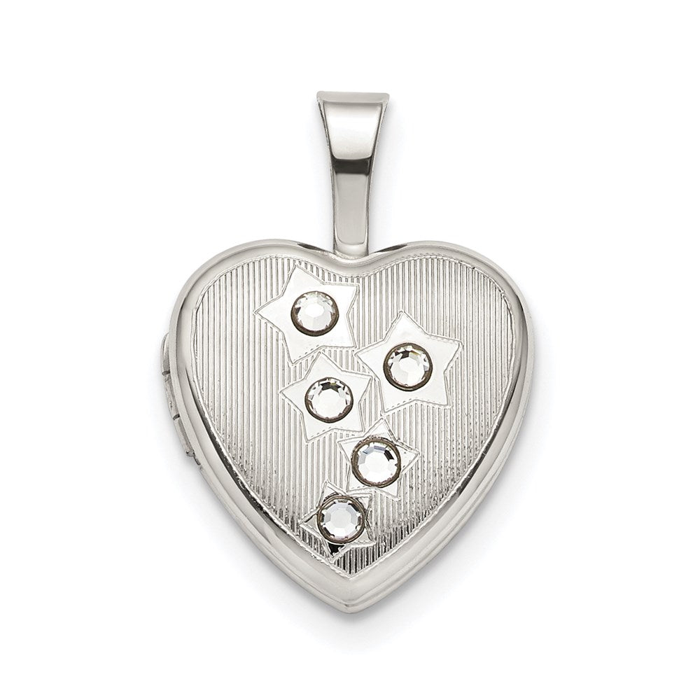 Sterling Silver 12mm Stars CZ Heart Locket