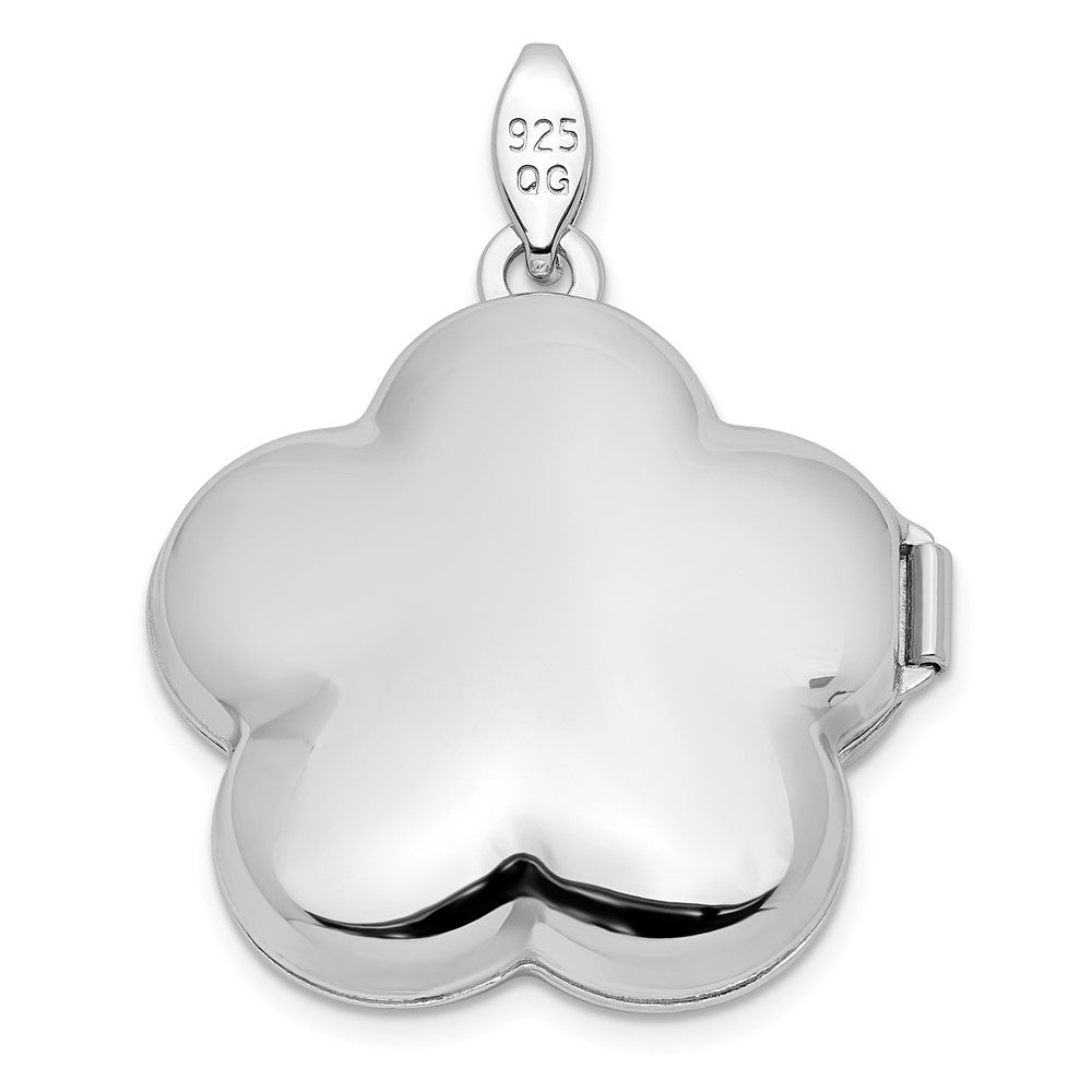 Sterling Silver Rhodium-plated Polished 21mm Domed Swirl Flower Locket