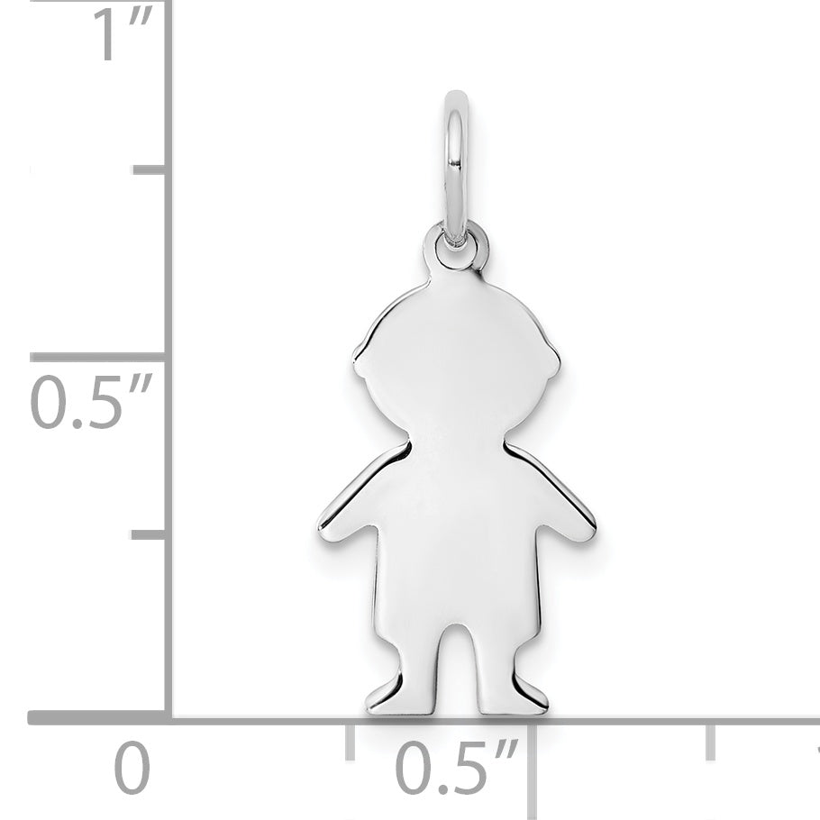 Sterling Silver Rhod-plated Eng. Boy Polished Front/Satin Back Disc Charm