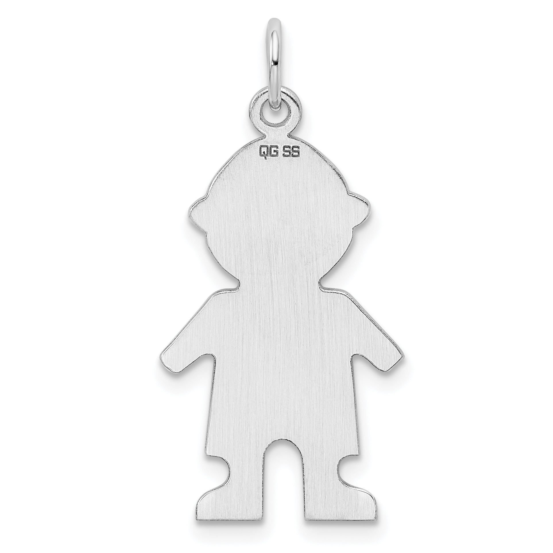 Sterling Silver Rhod-plated Eng. Boy Polished Front/Satin Back Disc Charm
