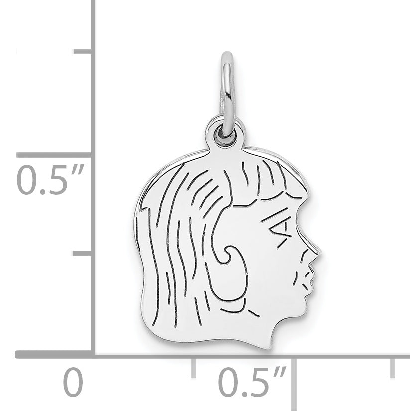 Sterl Silver Rh-plt Engraveable Girl Polished Front/Satin Back Disc Charm