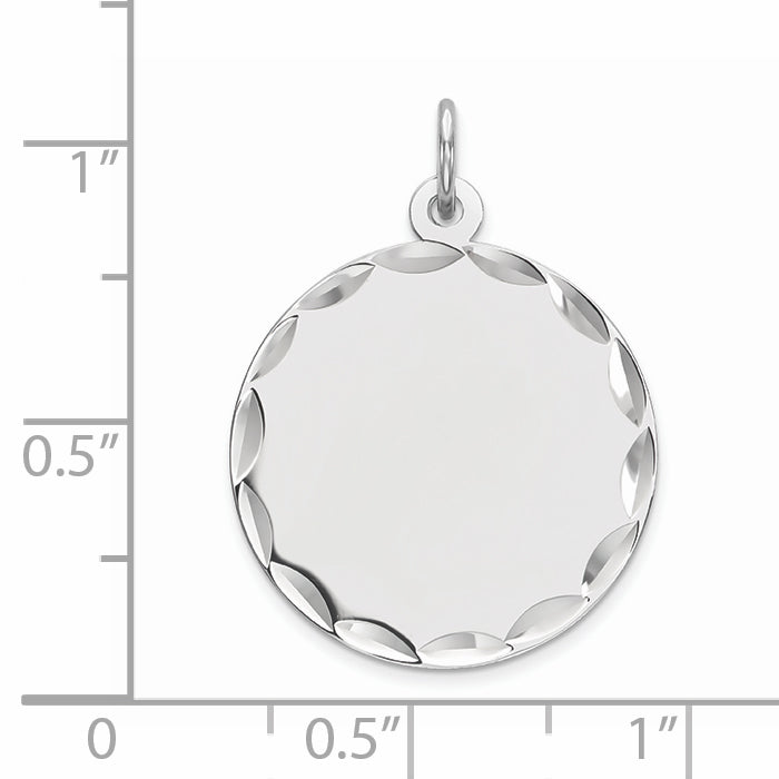 Sterling Silver Rhod-plated Eng. Rnd Polish Front/Back Disc Charm