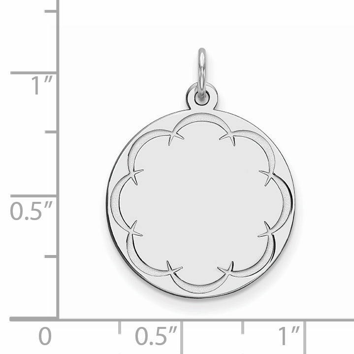 Sterling Silver Rhod-plated Eng. Rnd Polish Front/Satin Back Disc Charm