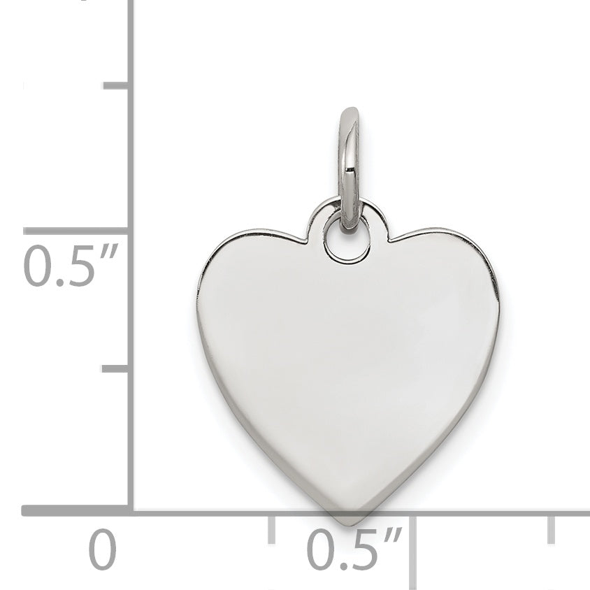 Sterling Silver Rhod-plated Eng. Heart Polish Front/Satin Back Disc Charm