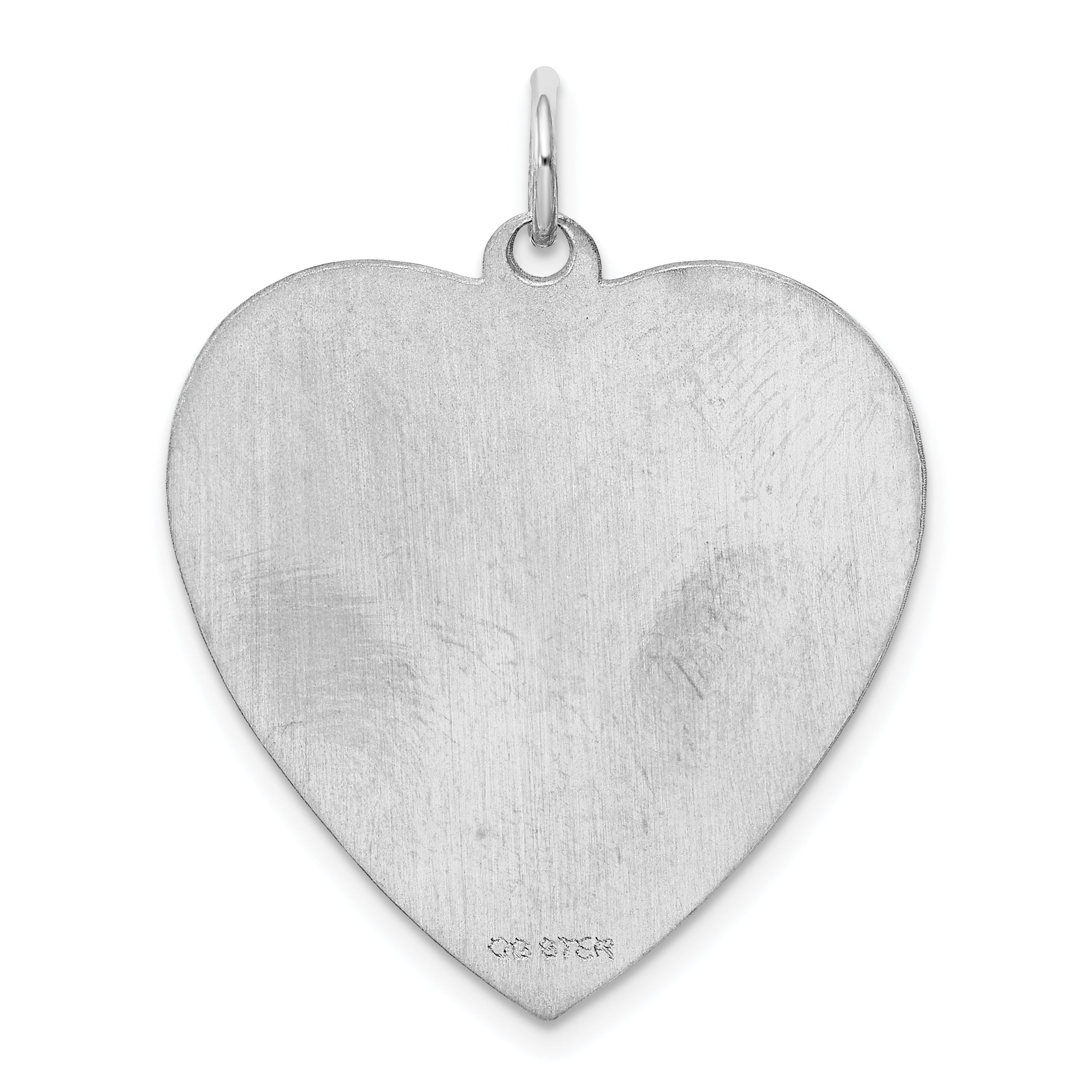 Sterling Silver Rhod-plated Eng. Heart Polish Front/Satin Back Disc Charm