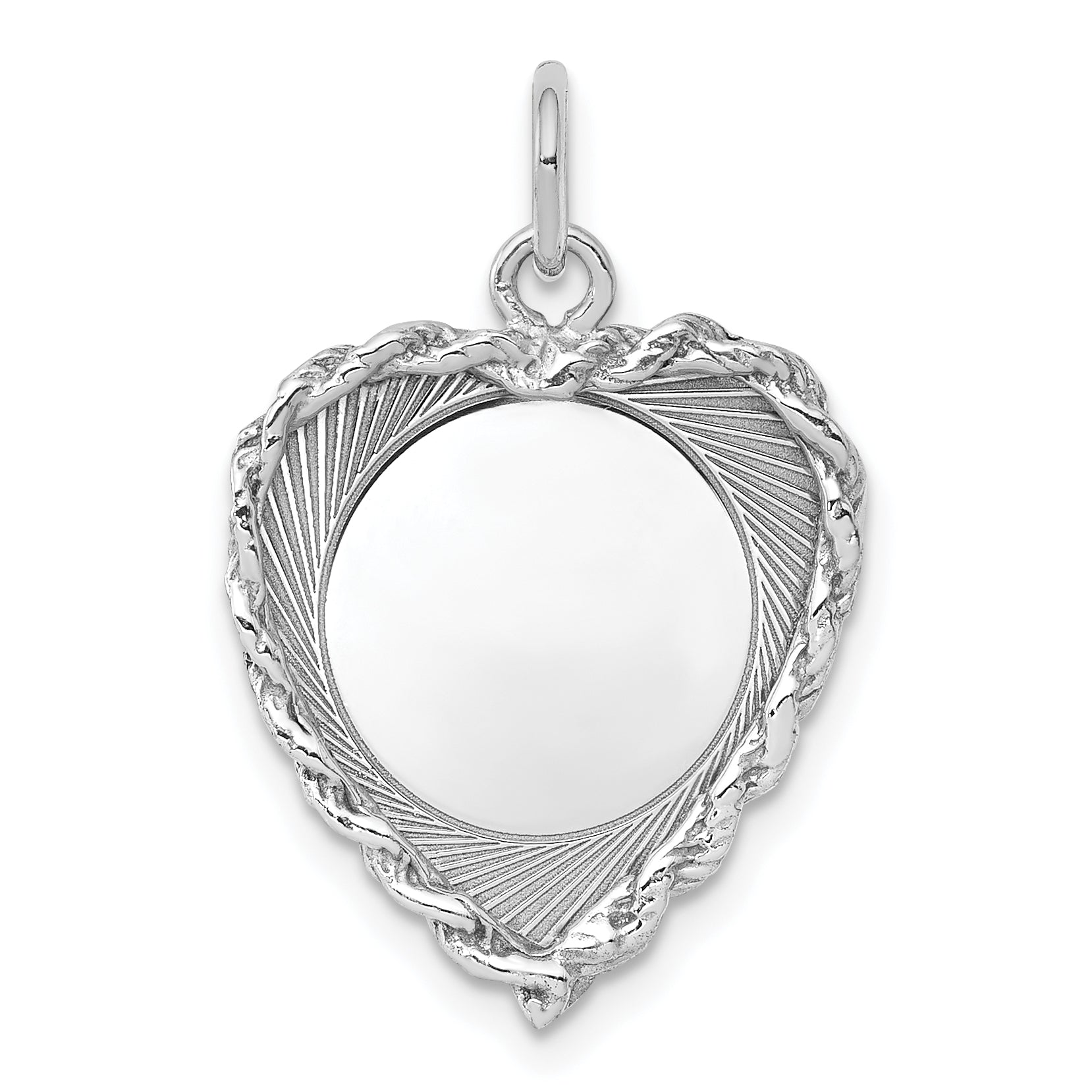 Sterling Silver Rh-plt Engraveable Heart Polished Front/Back Disc Charm