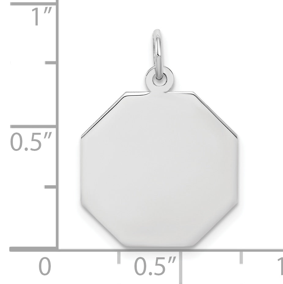 SS Rh-plt Engraveable Octagon Polished Front/Satin Back Disc Charm