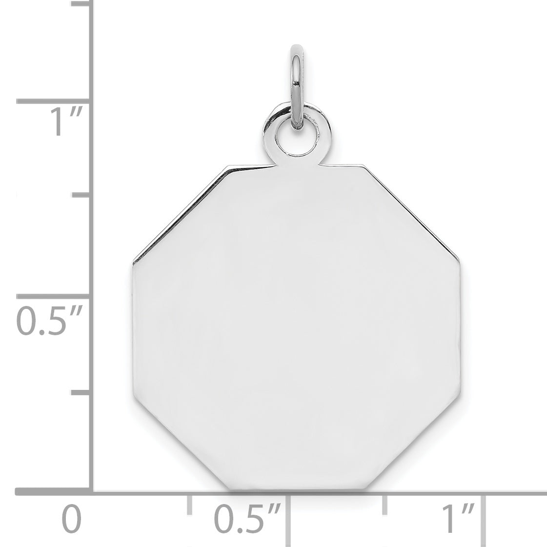 SS Rh-plt Engraveable Octagon Polished Front/Satin Back Disc Charm