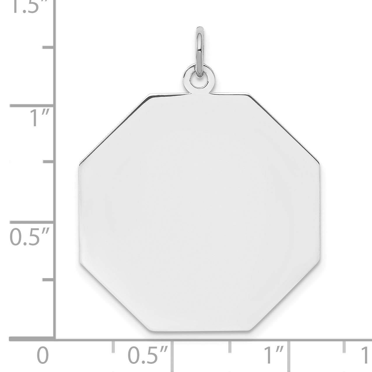 SS Rh-plt Engraveable Octagon Polished Front/Satin Back Disc Charm
