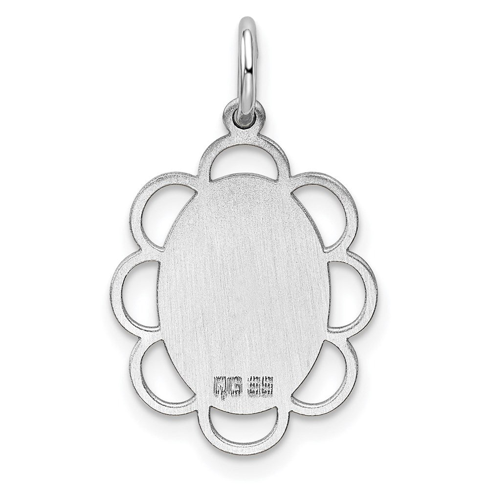 Sterling Silver Rh-plt Engraveable Polished Front/Satin Back Disc Charm